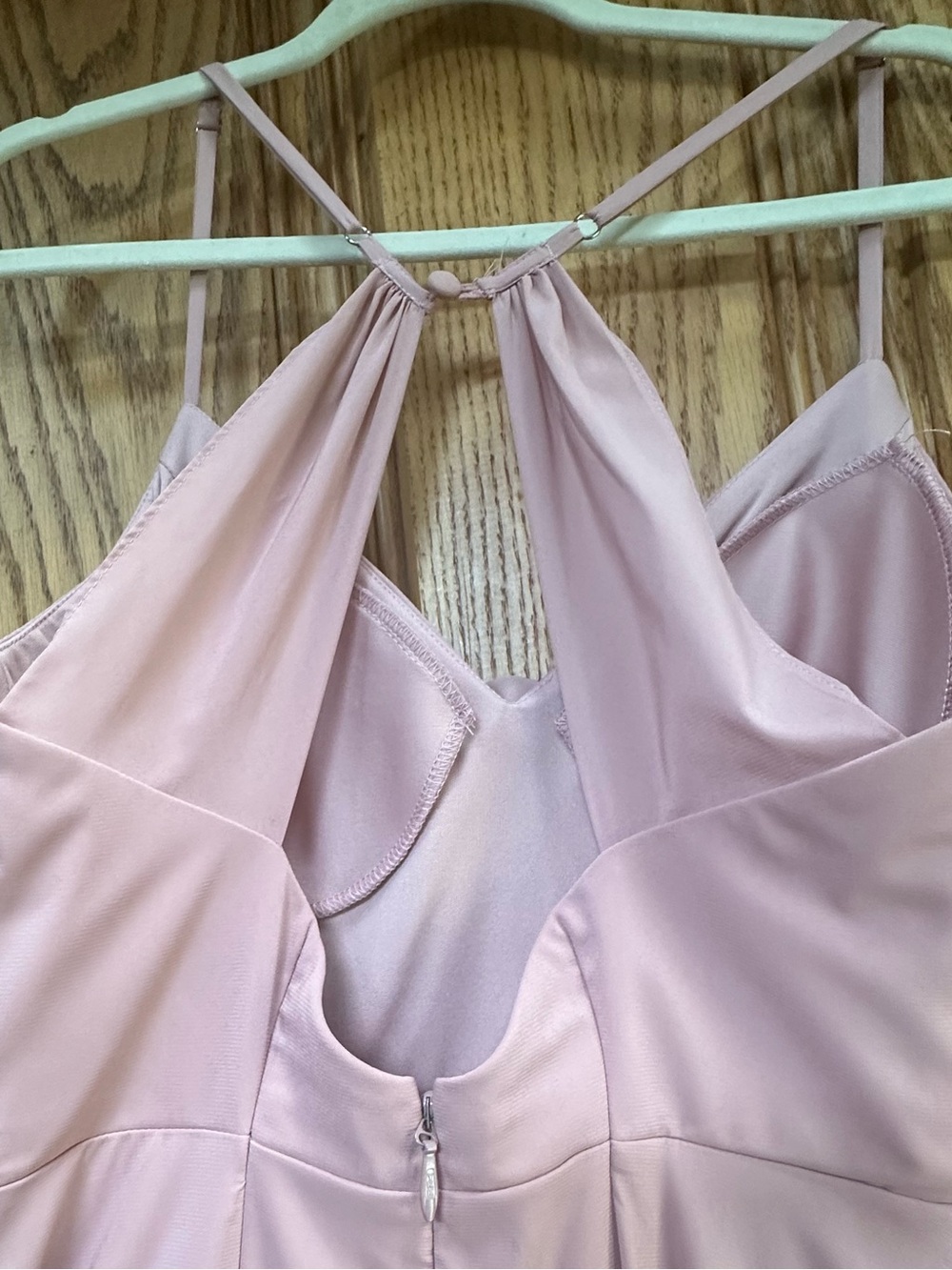 AZAZIE Dusty Rose Ruched Spaghetti Strap Evening Gown with Thigh Slit sz 14 - Picture 7 of 16